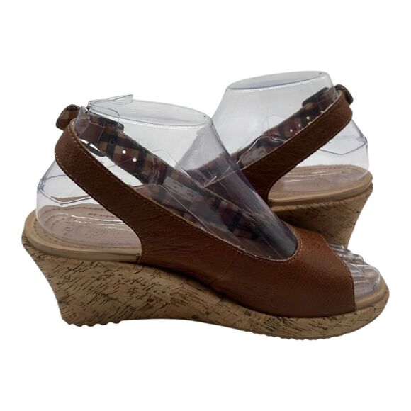 Crocs Wedge A-Leigh Sandals Womens 6 Brown Slingback Cork Heel 11848 - Picture 7 of 11